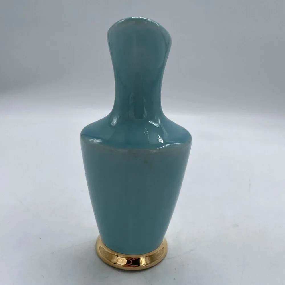Vintage American Art Pottery Blue with Gold Gilt 7” Pitcher Vase Signed USA 210
